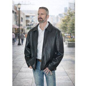 Vintage 1990s Alfani Black Leather Jacket Men’s Large L | Classic Zip Front Coat